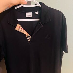 Burberry Black Polo with Iconic Check Collar